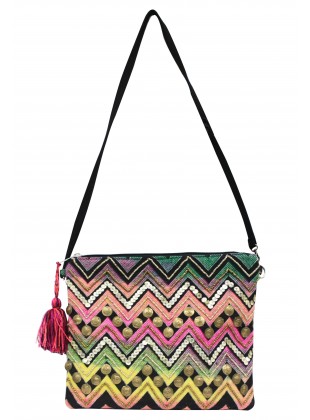 Embellished chevron stripe clutch
